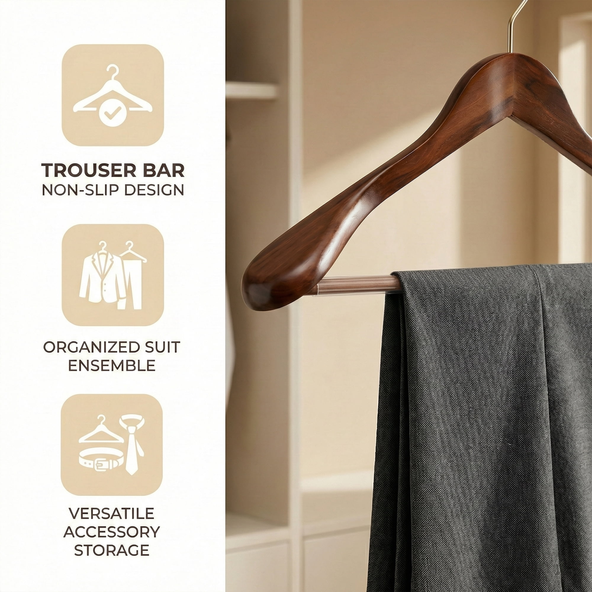 Unique Bargains 2Pcs Wood 360-Degree Space Saving Clothes Hangers Round Hook