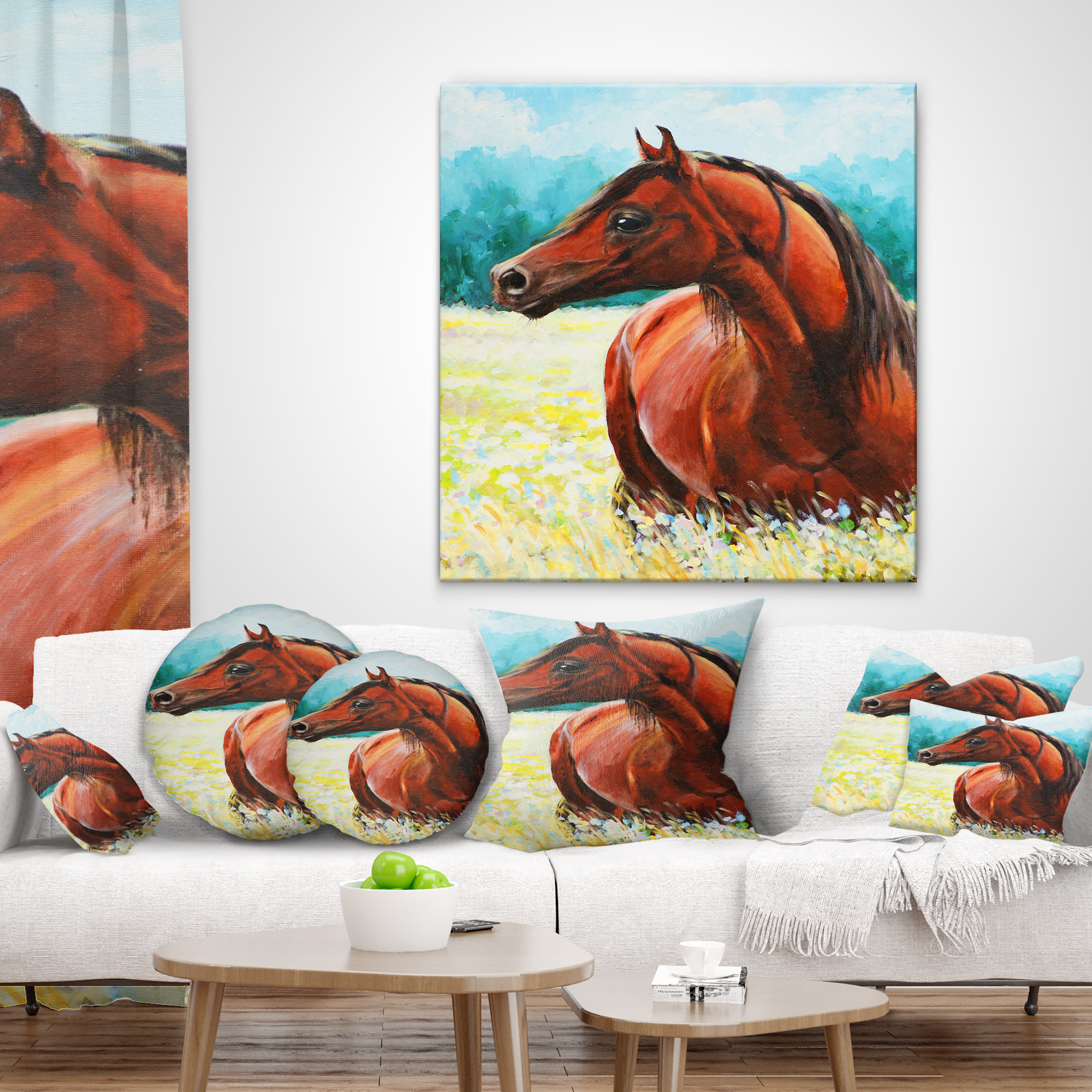 Designart Brown Arabian Horse Painting - Abstract Throw Pillow - 18x18