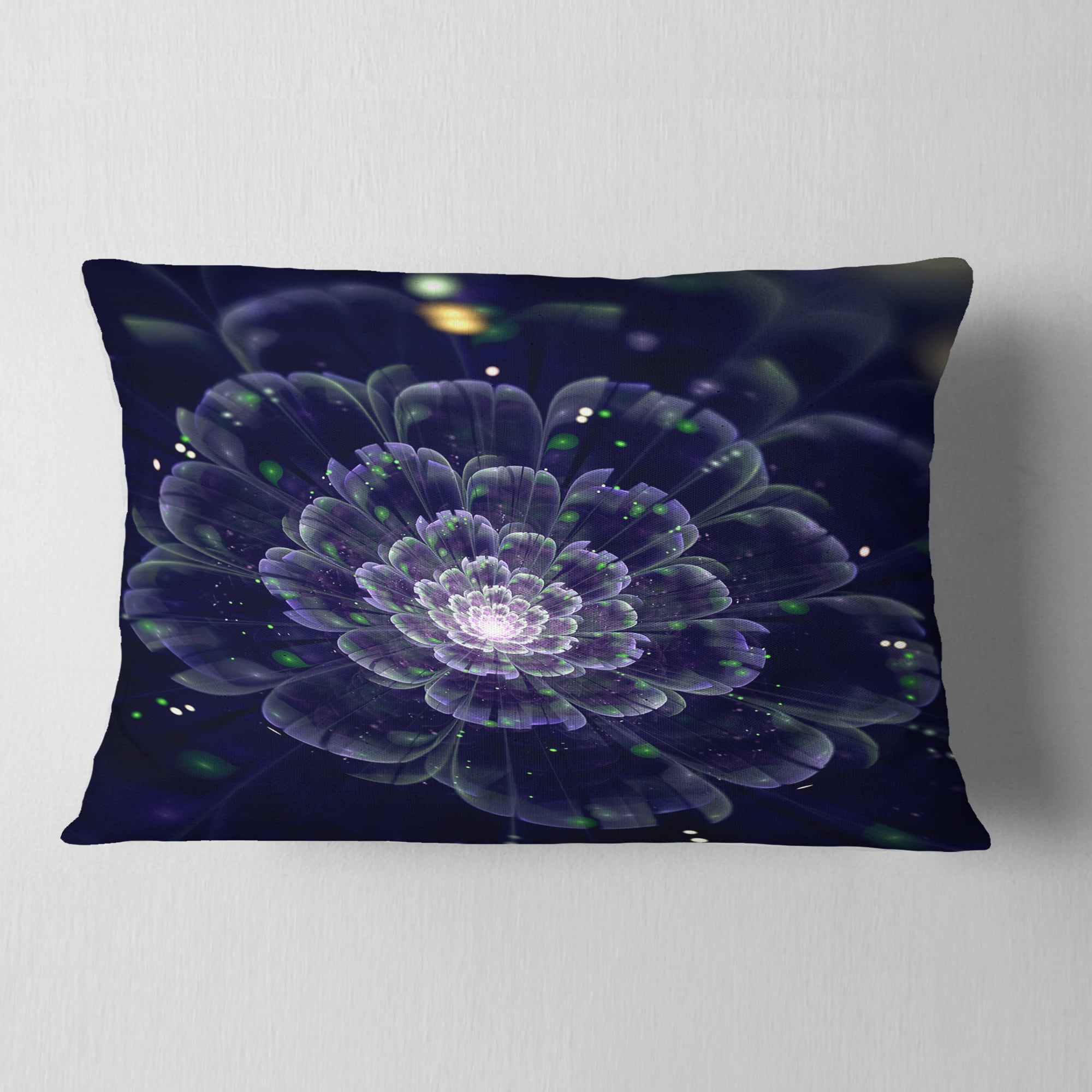 Designart Dark Blue Fractal Flower Digital Art - Floral Throw Pillow - 12x20