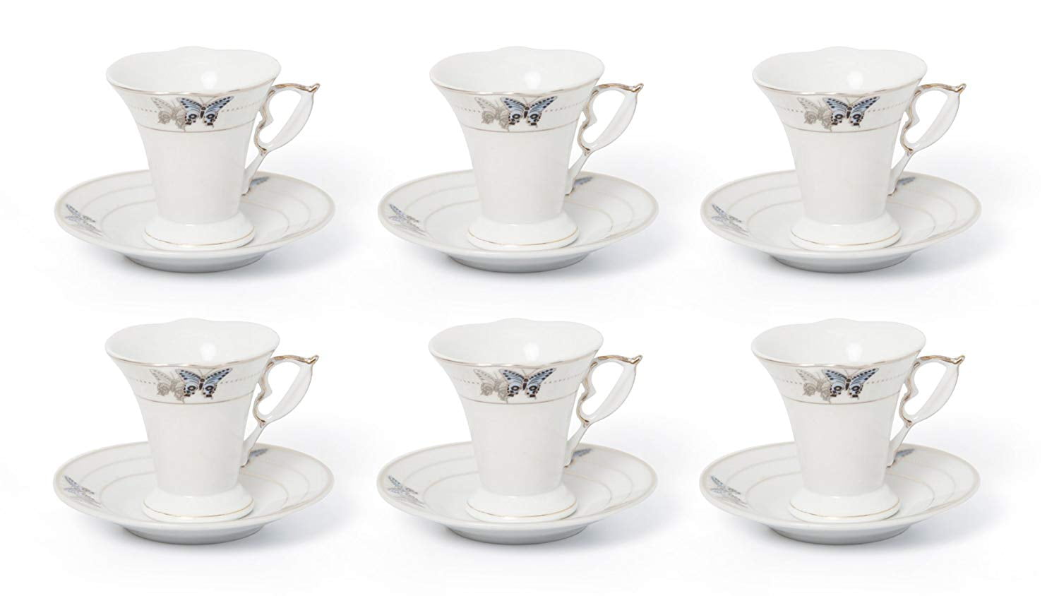 Royalty Porcelain 12-pc Espresso Coffee Set Silver-Plated Greek Key Bone China