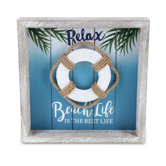 CoTa Global Aqua Sky Wall Life Ring Relax Hanging Sign - Handmade and Crafted Wooden Life Ring Sign with Hang Mount, Nautical Themed Home Decor, Life Ring Coastal Ornament - Handmade Color May Vary