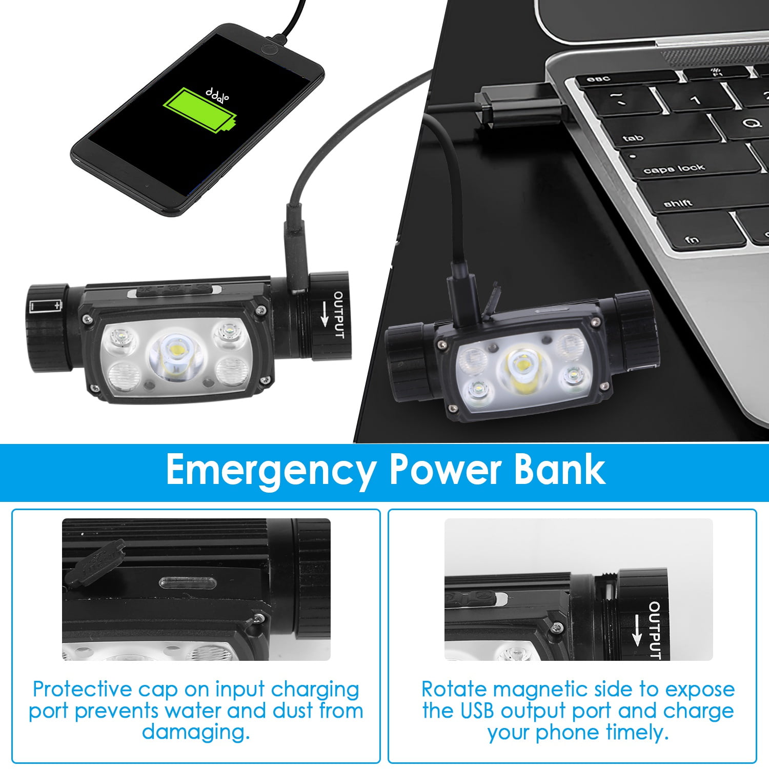 Rechargeable Motion Sensor Headlamp with 9 Light Modes – Hand Wave Control, Phone Charging, for Fishing, Running, Camping, and Hiking