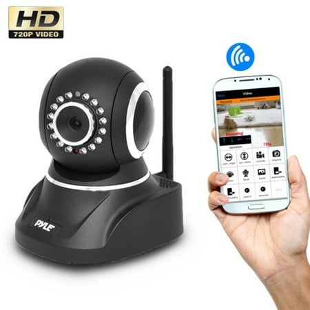 Pyle Indoor Wireless Security IP Camera - 1mp HD 720p Home WiFi Nanny Remote Video Monitor - Electronic Motorized Rotating PTZ Pan Tilt Network Surveillance, Voice Mic Audio for Mobile & PC - PIPCAM8
