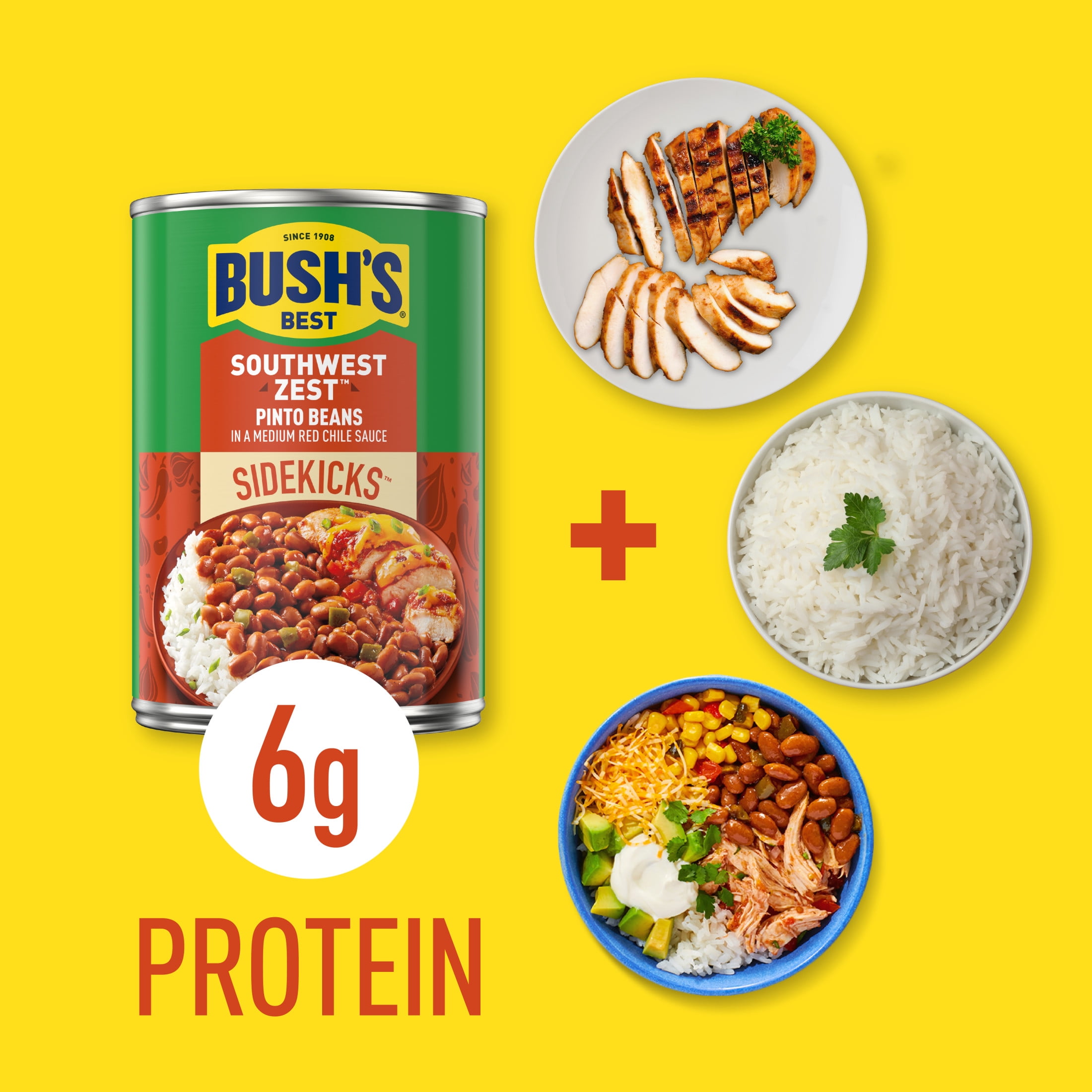 (12 pack) Bush's Sidekicks Southwest Zest Pinto Beans, Canned Beans, 15 oz Can