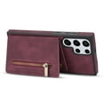 thumbnail image 7 of SaniMore for Samsung Galaxy S23 Ultra 2023 Back Case with Zipper Card Pokcet Flip Wallet/Kickstand Shock Absorption Anti-fall Retro PU Leather Wear-resistant Shell  For Galaxy S23 Ultra, Winered, 7 of 7