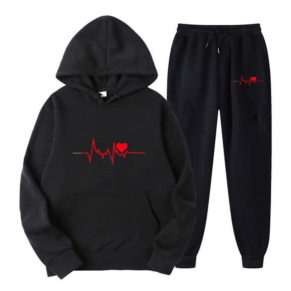 BVOFAR Womens 2 Piece Set Heart Print Sweatsuits Long Sleeve Hoodies and Joggers Sweatpants Comfy Lounge Sets with Pockets