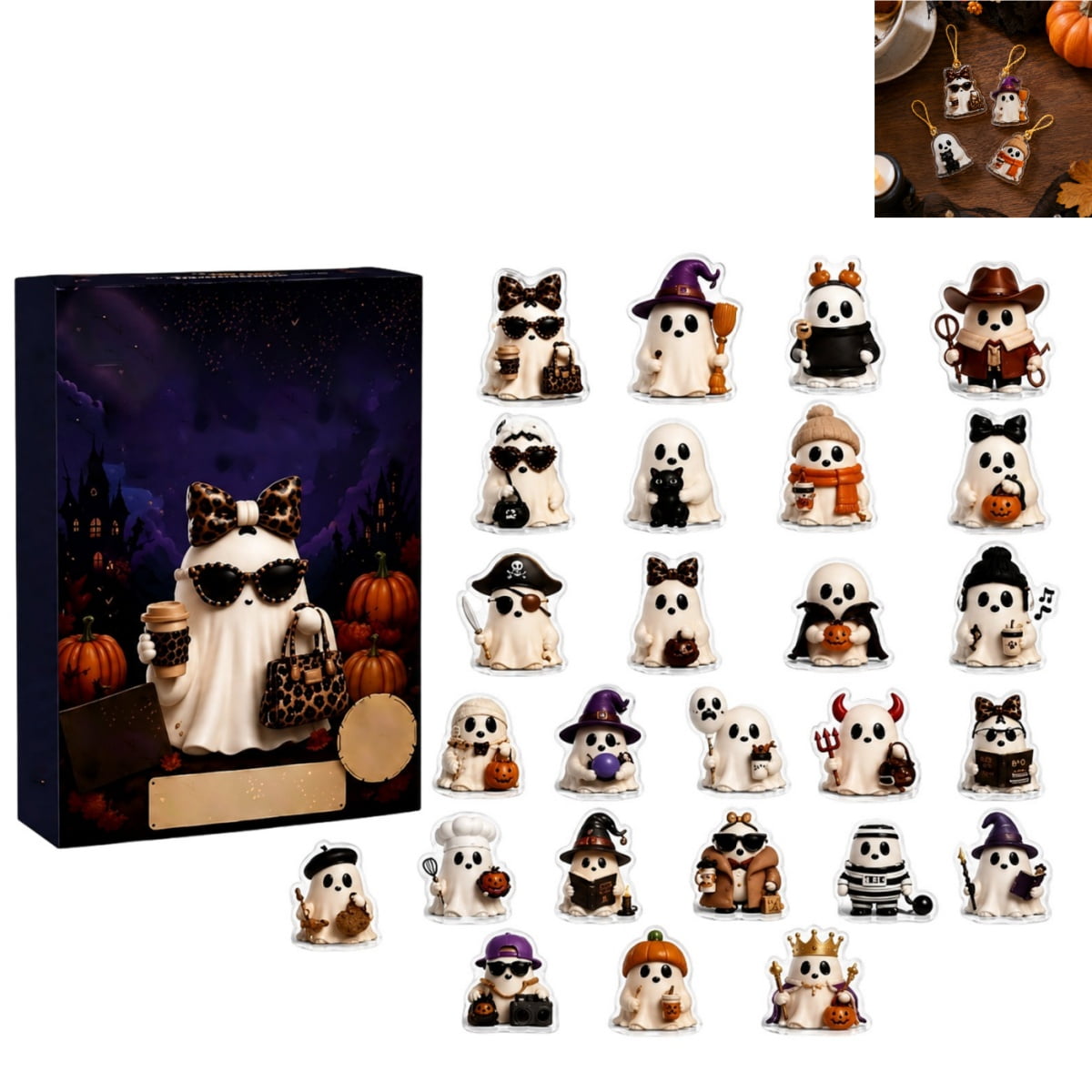 Farm Series Advent Calendar 2D Acrylic Hanging Ornaments Blind Box 24Pcs Cute Ghost Themed Holiday Countdown Decor Christmas Tree Pendant Gift Set