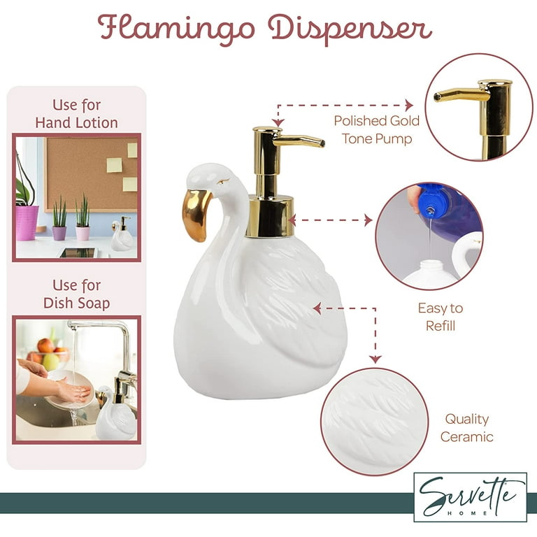 Pink Flamingo Ceramic Gold-tone Pump Dish Soap Dispenser and Kitchen S –  MyGift