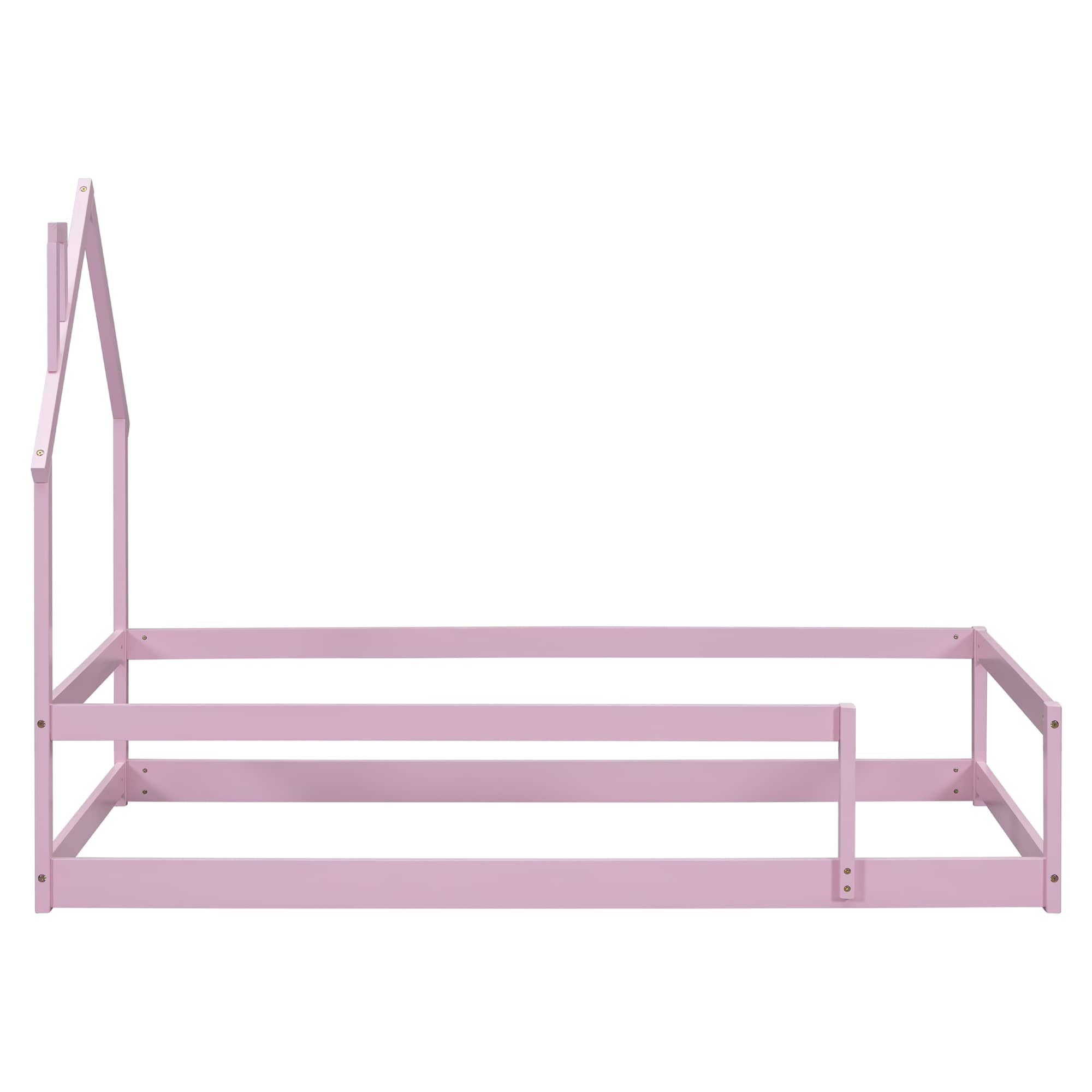 MAYEERTY Twin Size Wood Bed Frame with House-Shaped Headboard with Fences for Adult, Pink