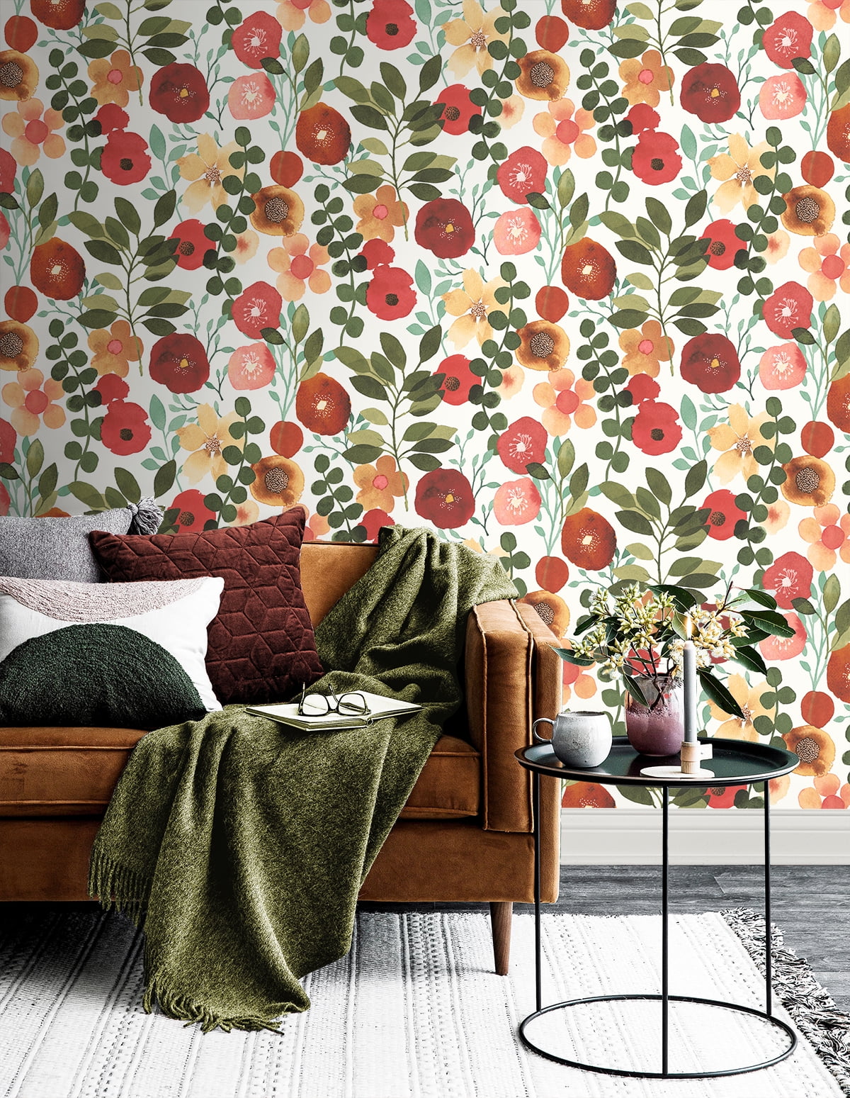 NextWall Ruby & Hunter Green Garden Dance Peel and Stick Wallpaper
