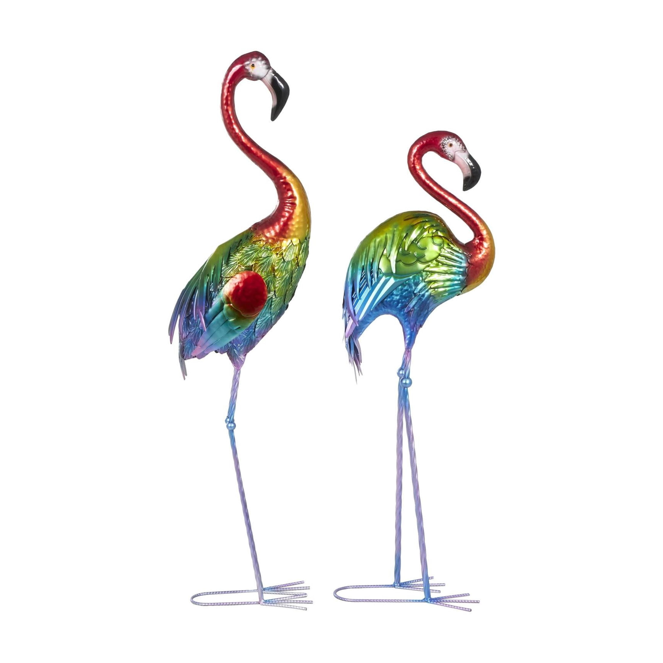 DecMode 44" Tall Textured Rainbow Flamingo Garden Sculpture (2 Pack)