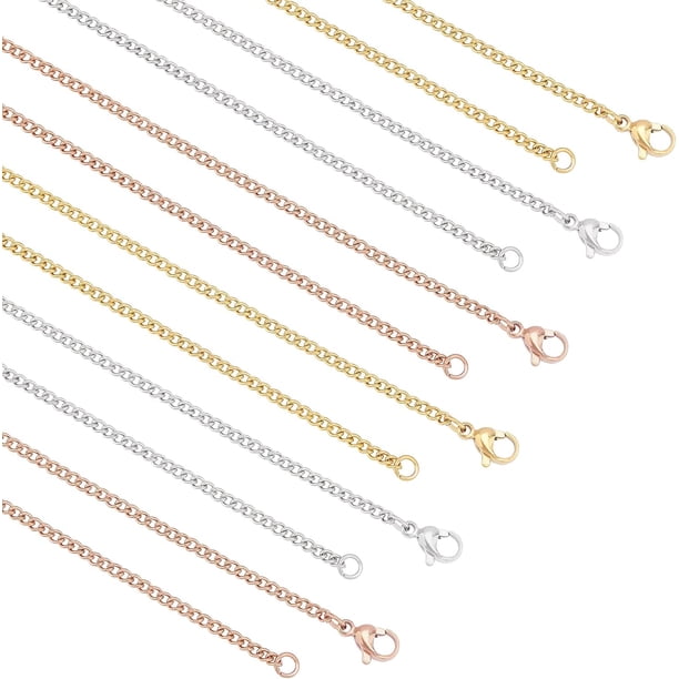 6 cadenas de acero inoxidable de 2 mm con cierre de langosta, 3 colores, 19,7 pulgadas, unisex, para hombre y mujer.