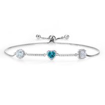 Gem Stone King 1.85 Ct Round Sky Blue Aquamarine London Blue Topaz 925 Sterling Silver Bracelet for Women
