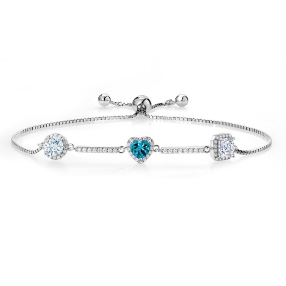 Gem Stone King 1.85 Ct Round Sky Blue Aquamarine London Blue Topaz 925 Sterling Silver Bracelet for Women
