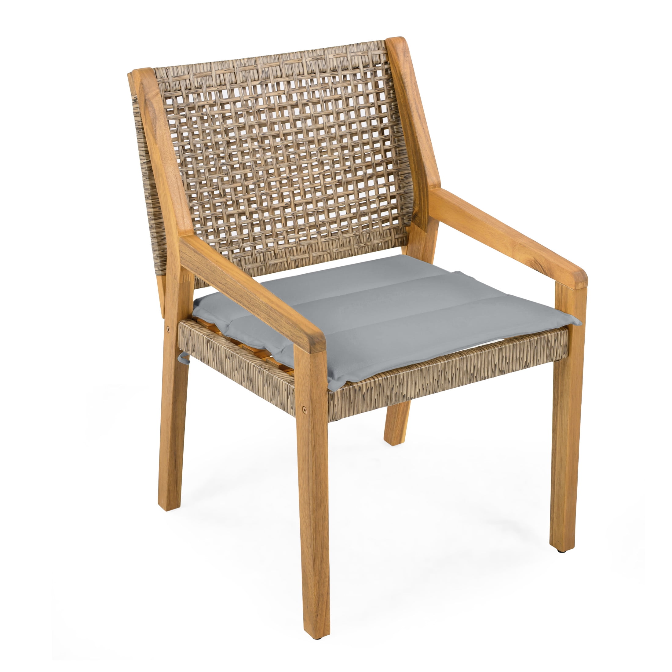 Christopher Knight Home 5-Piece Outdoor Dining Set, Curved Leg Table and Wicker Chairs with Gray Cushions
