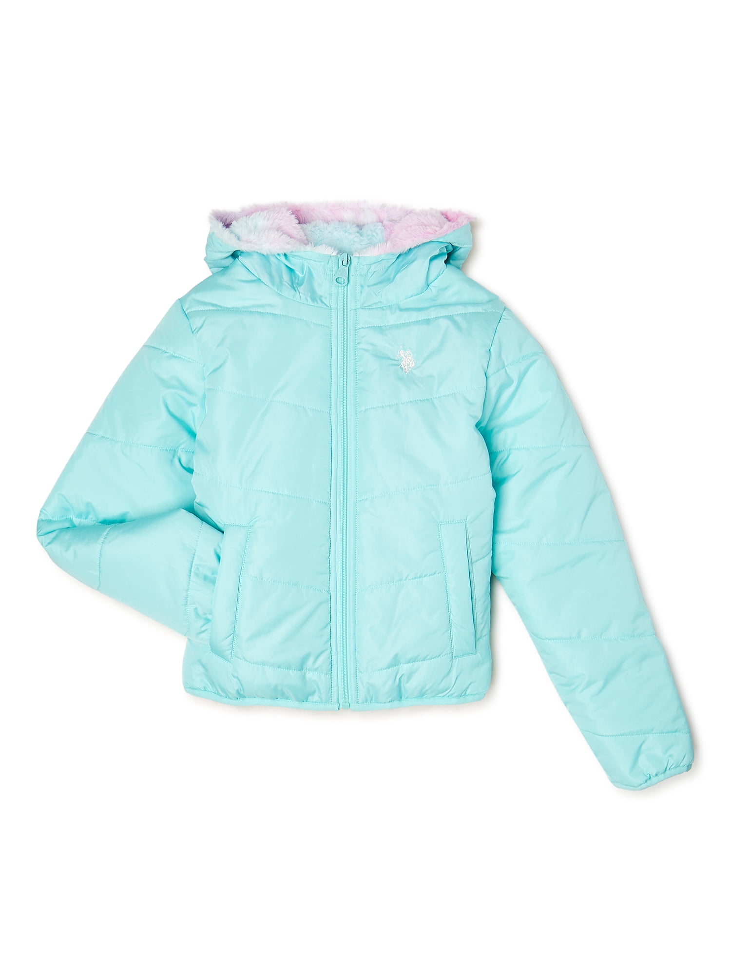 U.S girls Hooded Bubble Jacket With Piping Detail Polo Assn
