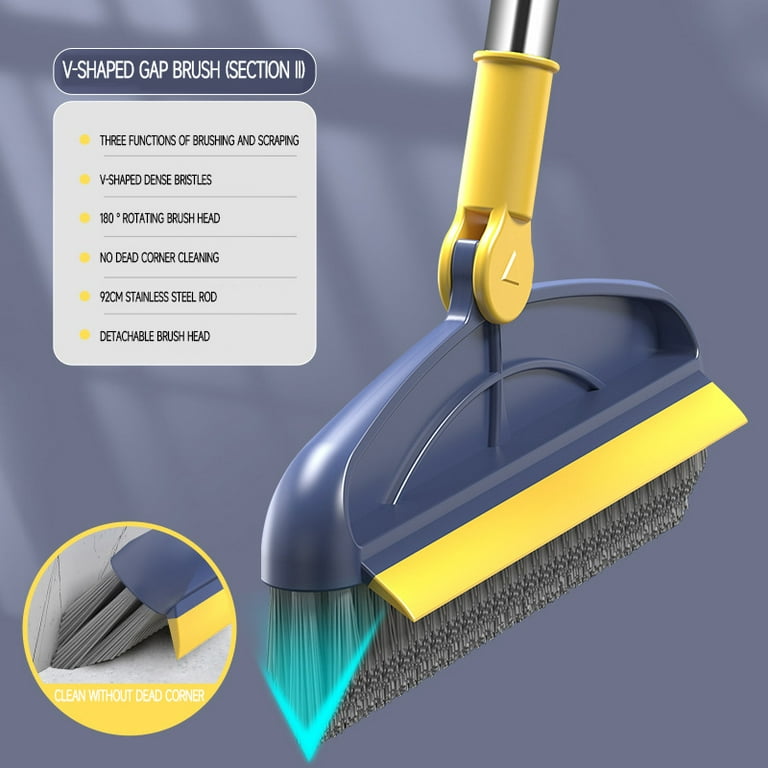 Scrubber Brush 4 in 1 Floor Scrub Brushes with Squeegee V-Shape Stiff  Bristles Cleaner Brush for Washing Windows Crevice Brush