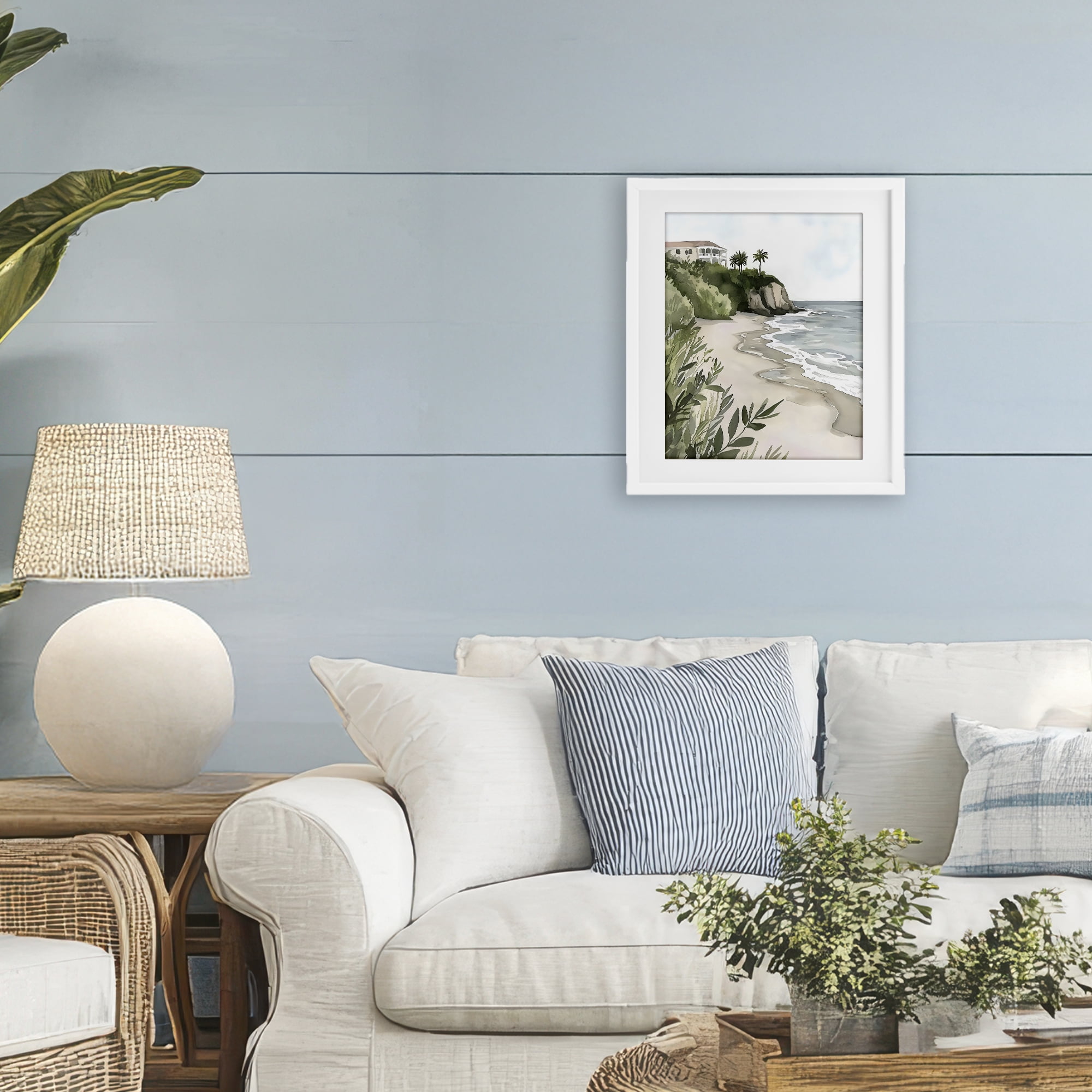Stupell Industries Coastal Calm Villa on Bluff White Framed Print Under Glass, design by Riley B