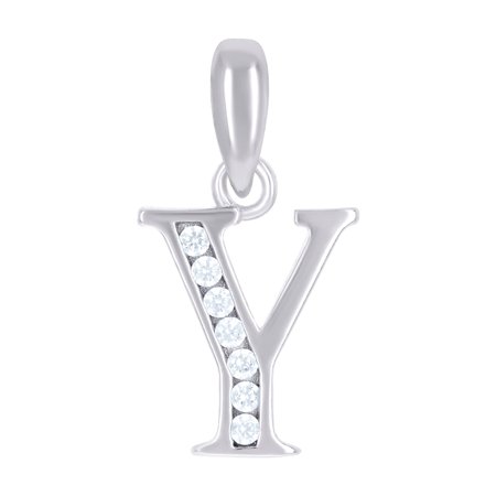925 Sterling Silver Unisex Cubic Zirconia Letter Name Personalized Monogram Initial Alphabet Y Charm Pendant Necklace 16