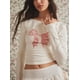 thumbnail image 5 of Camisetas de manga larga con estampado de lazo, cuello redondo, Top corto ajustado, camiseta bonita y dulce de los años 00, camisas para salir Y2k, 5 of 5