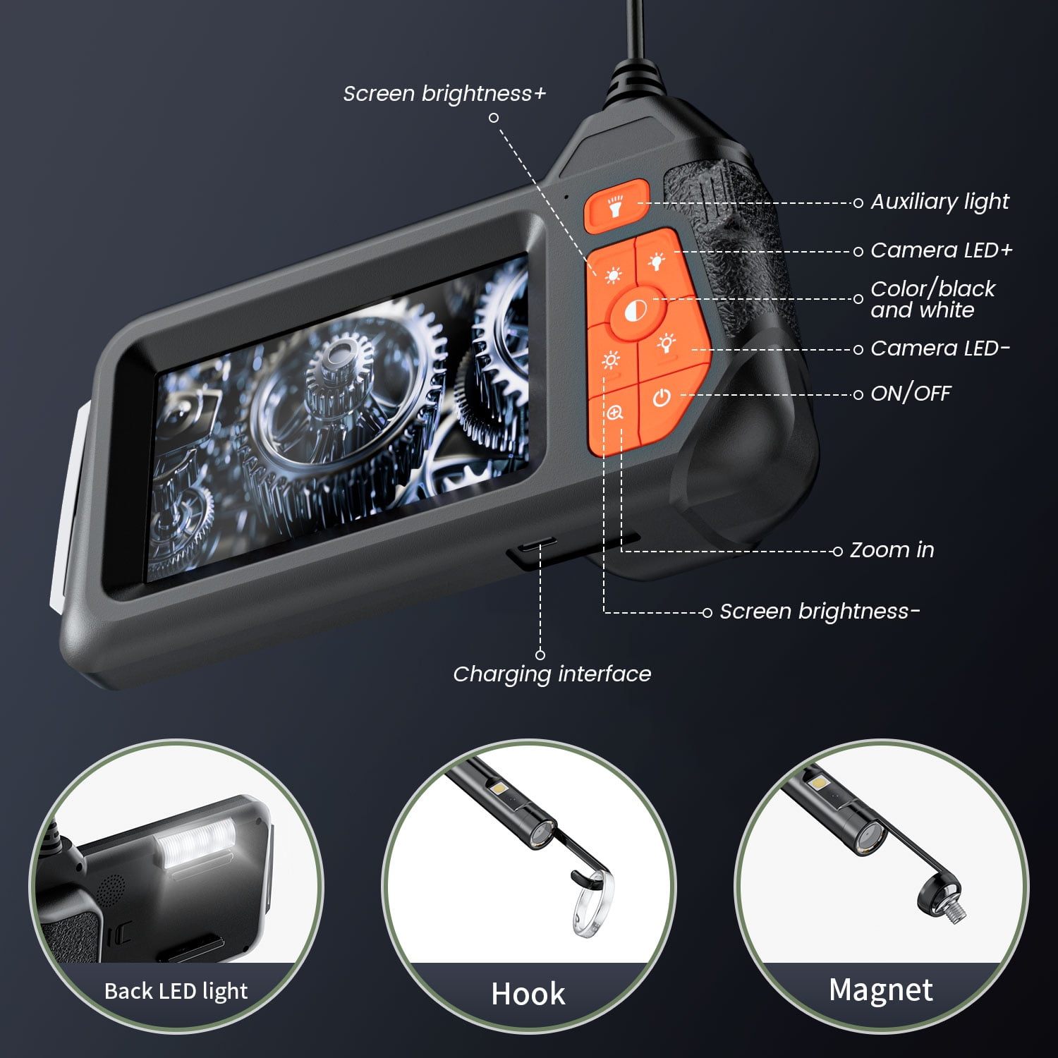 Askmuse HD 1080P Endoscope Camera with Light, 4.3" LCD Screen Borescope Inspection Camera, IP67 Drain Snake Camera, 16.5ft Industrial Borescope for Automotive, Plumbing, Sewer, 2600 mAh, Rechargeable