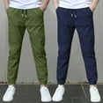 thumbnail image 2 of KAUOD Boys 2 Piece Uniform Tapered Pants Straight Elastic Waist Performance Cropped Pants with Pockets Kids Dress Trousers, 2 of 7