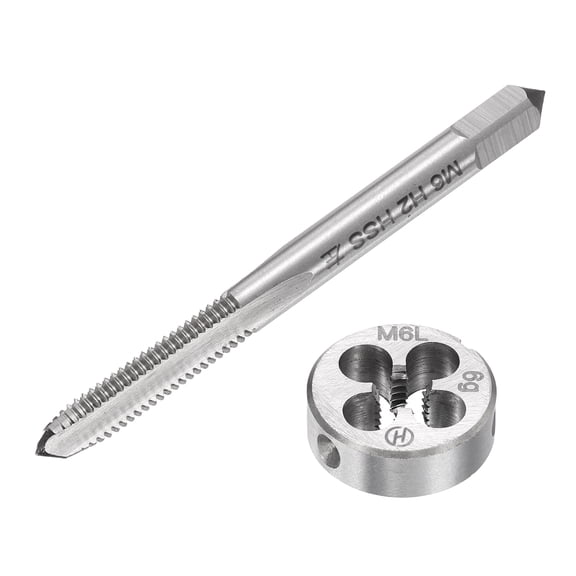 M6 x 1.0 Left Hand Tap and Die Set, Metric Left Thread, M6x1.0 Machine Tap & Round Die, HSS for Reverse Threading, 1 Set