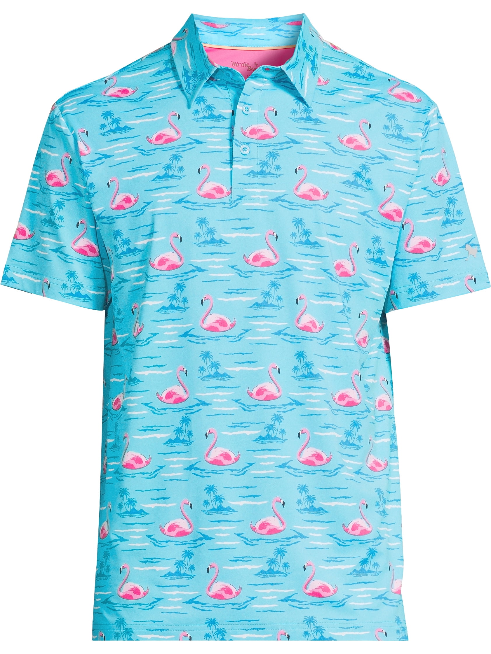 Birdie Bound Men's and Big Men's Graphic Flamingo Print Golf Polo Shirt, Sizes S-3XL