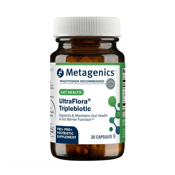 Metagenics UltraFlora Triplebiotic with Akkermansia- Digestive Supplement for Gut Health & Gut Barrier Function* - Contains Prebiotic, Probiotic & Postbiotic - 30 Capsules