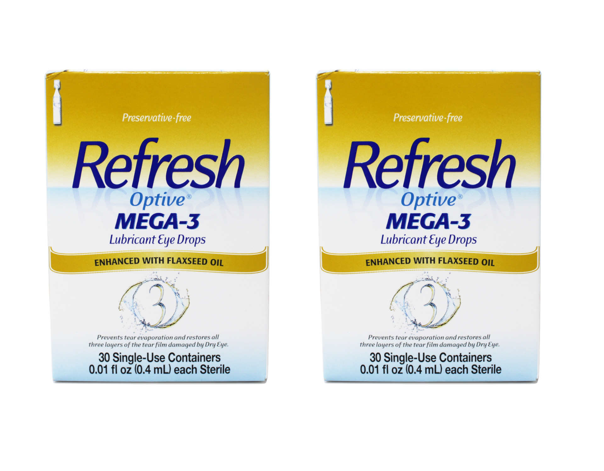 Refresh Optive Mega-3 Lubricant Eye Drops – 2 Pack, 30 Count Each, Exp 5/31/2026