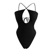 Women's Sexy Cut Out Backless Monokini Swimsuit - Adjustable Spaghetti Straps, Polyester, S-XL