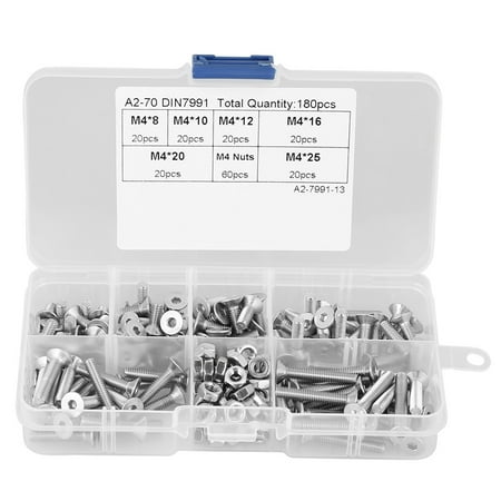 

2024 180pcs M4 304 Stainless Steel Flat Head Bolt Screws Nuts Assortment Kit with Box
