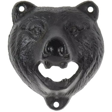 Heavy Duty Cast Iron Black Bear Head Wall-Mounted Bottle Opener - Rustic Kitchen & Bar Decor