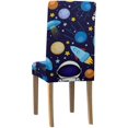 thumbnail image 4 of FMSHPON Cartoon Space Astronaut Rockets Planets Stars Starry Night Stretch Chair Cover Protector Seat Slipcover for Dining Room Hotel Wedding Party Set of 4, 4 of 6