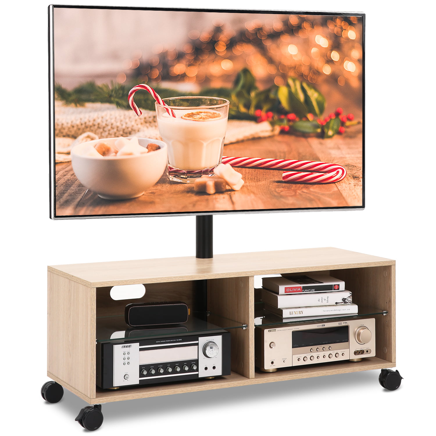 5Rcom Wood Media TV Stand Console with Swivel Mount ...