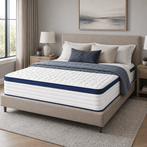 UHOMEPRO Queen Mattress, 12 Inch Hybrid Gel Memory Foam Mattress in a Box, Pocket Spring Queen Size Mattress, Medium Feel, Breathable Cover, Motion Isolation, CertiPUR-US®, Blue