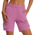 thumbnail image 3 of Women's Nylon Spandex Lightweight Shorts with Zippered Pockets, Mid Elastic Waist, Quick Dry Outdoor Leisure Hiking Running Casual Travel Athletic Shorts for Women | UKHCCC,Pink XL, 3 of 8