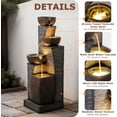 thumbnail image 3 of 38.2" Tall Water Fountain Outdoor Garden,4 Tiers Modern Cascading Bowls and Stacked Stones Indoor Fountains with LED Lights for Garden, Patio, Deck, Porch, Backyard and Home Art Decor(Grey), 3 of 9
