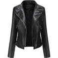 thumbnail image 1 of Chaqueta de cuero para mujer Chaqueta corta de motociclista Chaqueta de cuero con cremallera y cuello de solapa Chaqueta de transición Chaqueta corta (L), 1 of 4