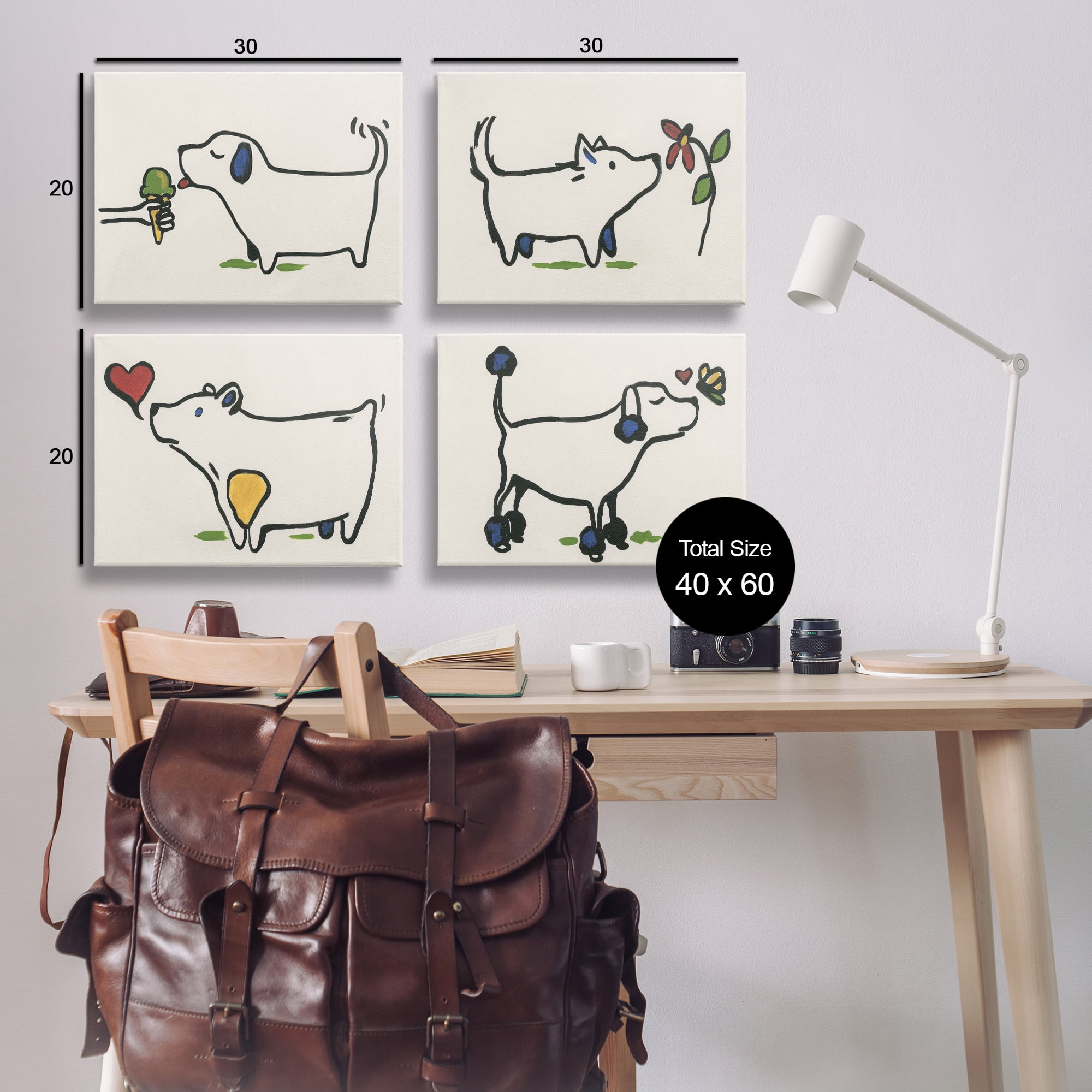 Stupell Industries Happy Doodle Animals Animals Painting Wrapped Canvas Art Print Wall Art, 20 x 30, Set of 4