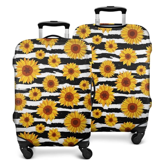 Black White Stripe Sunflower Pattern Luggage Cover Fashion Suitcase Cover Baggage Covers Fit 25-28 Inch Luggage (Go Travel)