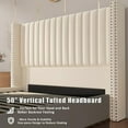 thumbnail image 4 of VanAcc Lift up Storage Bed Frame Queen Size, Upholstered Platform Bed Velvet with Channel Tufted Wingback Headboard, No Box Spring Needed, Cream, 4 of 7