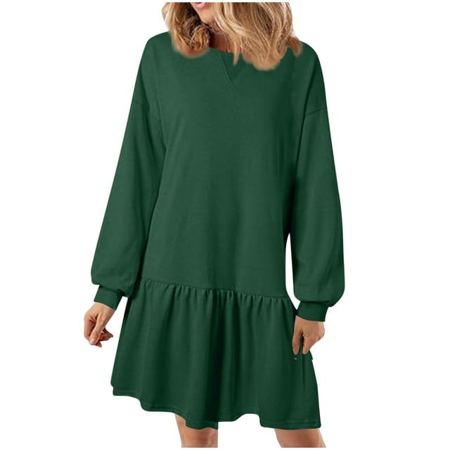 Lovzfmll Robe Mode Femme Couleur Unie Manches Longues Col Rond Vert Armée, 2TG