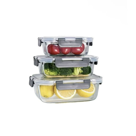 PMSSYPL3 Sets Of Black Transparent Lid Glass Food Storage Container Set, Sealed And Reusable Kitchen Storage Container, Glass Lunch Preparation Container, Microwave Oven, Refrigerator, And Dishwasher