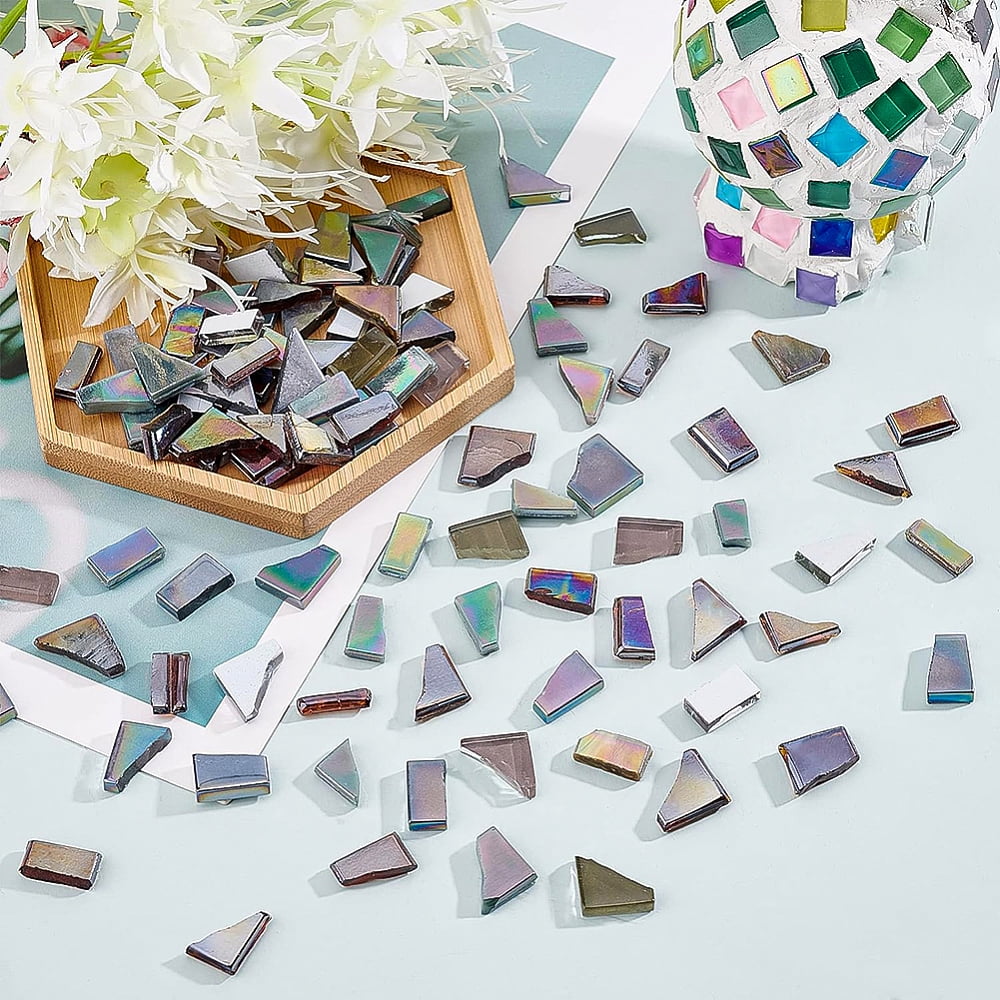 600G Mixed Irregular Color Mosaic Pieces Tiles Stained Glass Bulk Assorted Shapes Cabochons for Adults DIY Picture Frames Jewelry Decoration