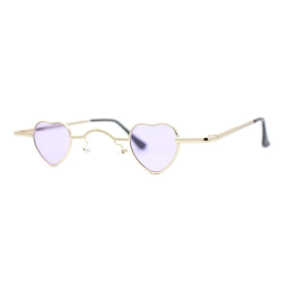 Tiny Heart Shape Pop Hippie Color Metal Rim Sunglasses Gold - Purple