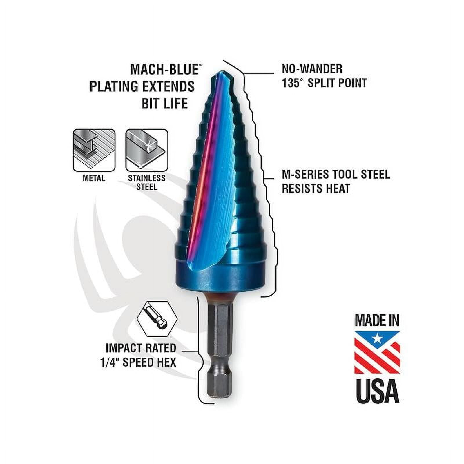 Spyder Stinger™ Mach-Blue™ 1/4 to 1-Inch Hex Shank 13 Step Drill