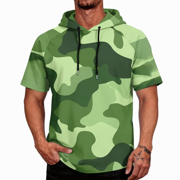 OIOLOYJM Sun Protection Shirts for Men Quick Dry Lightweight Uv Protection Rash Guard Camo Short Sleeve Hoodies Summer Hiking Outdoor Fishing Clothes Dark Green L