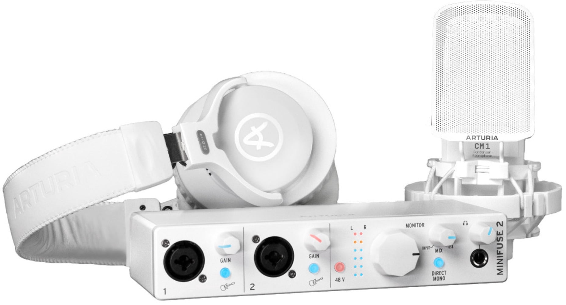 Arturia MiniFuse Recording Pack (White) with Studio Monitor, Pads and Cables