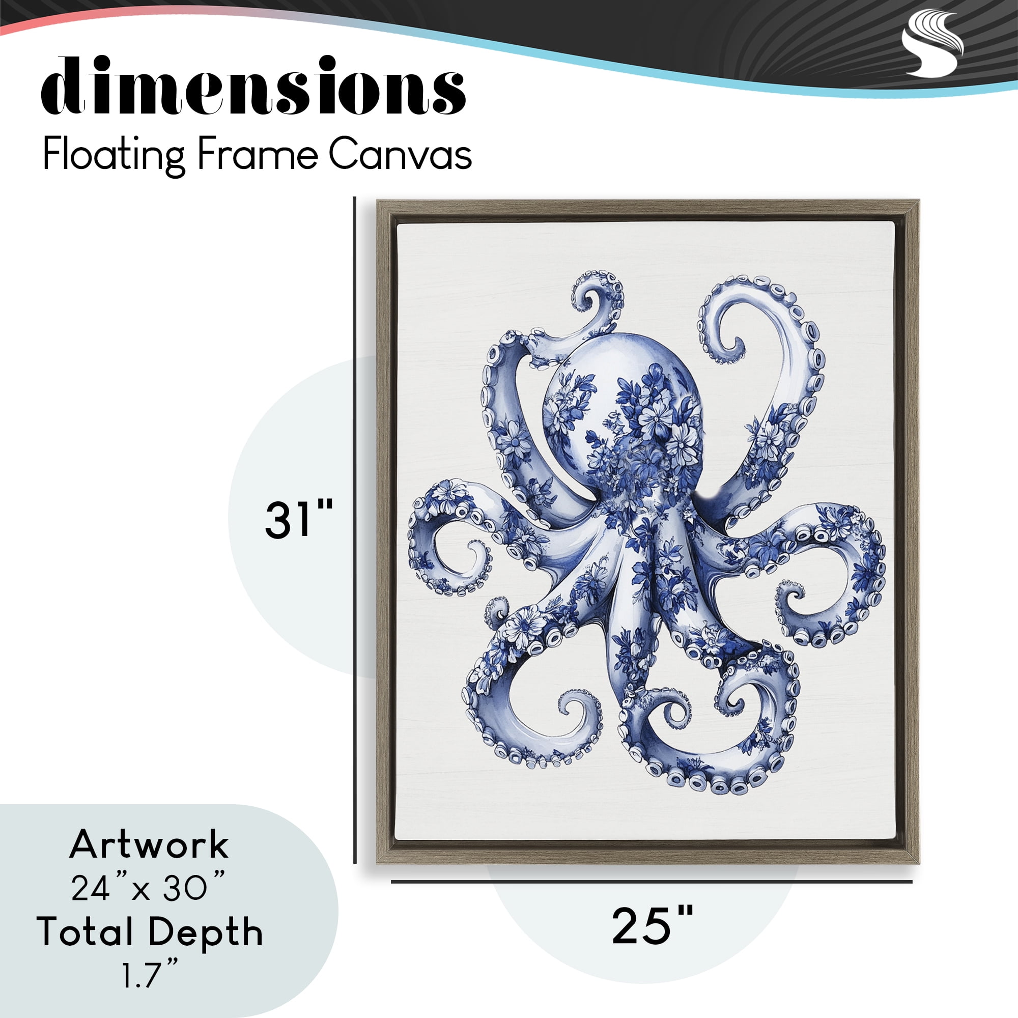 Funky Toile Octopus Brown Framed Floater Canvas Wall Art, design by Lettered and Lined